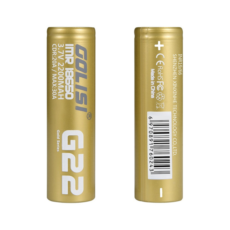 Accu G22 18650 2200mAh 20A (Boite de 2) - Golisi