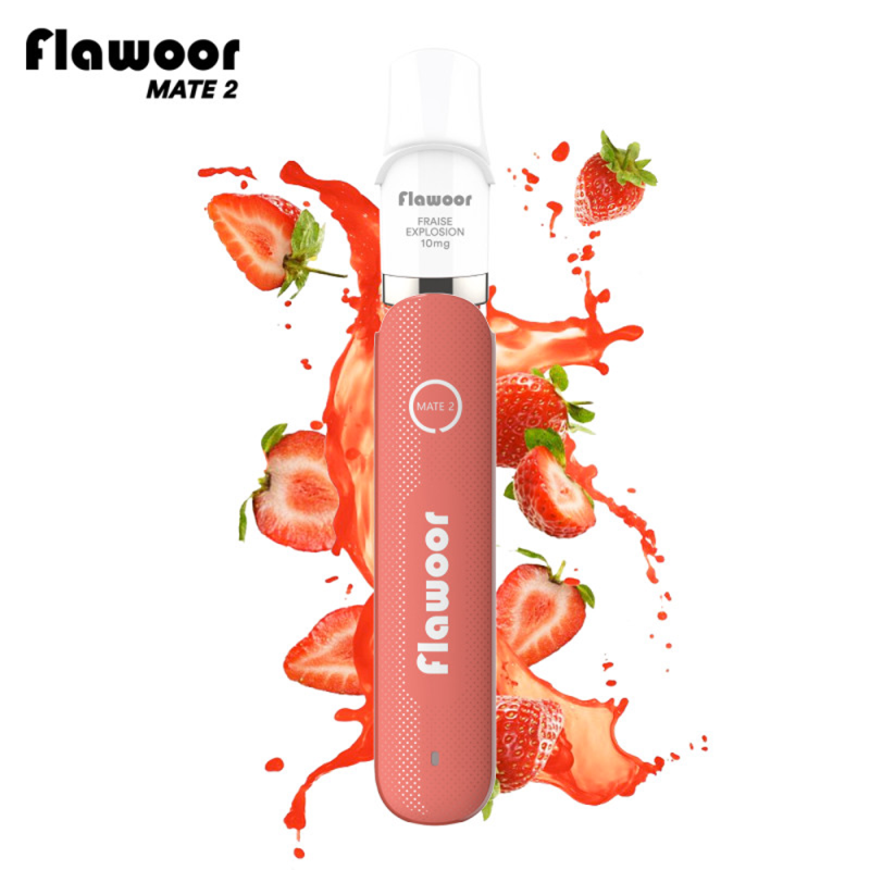 Pod Rechargeable : Kit Fraise Explosion 600 puffs 2ml - Flawoor Mate 2