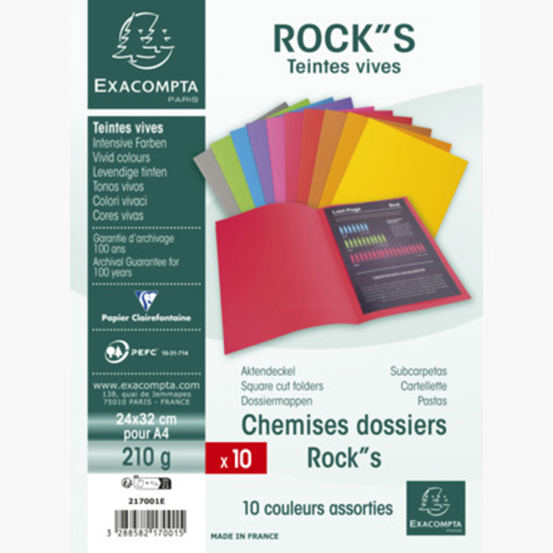 Paquet de 10 chemises Rock"s 210 assorti - Exacompta