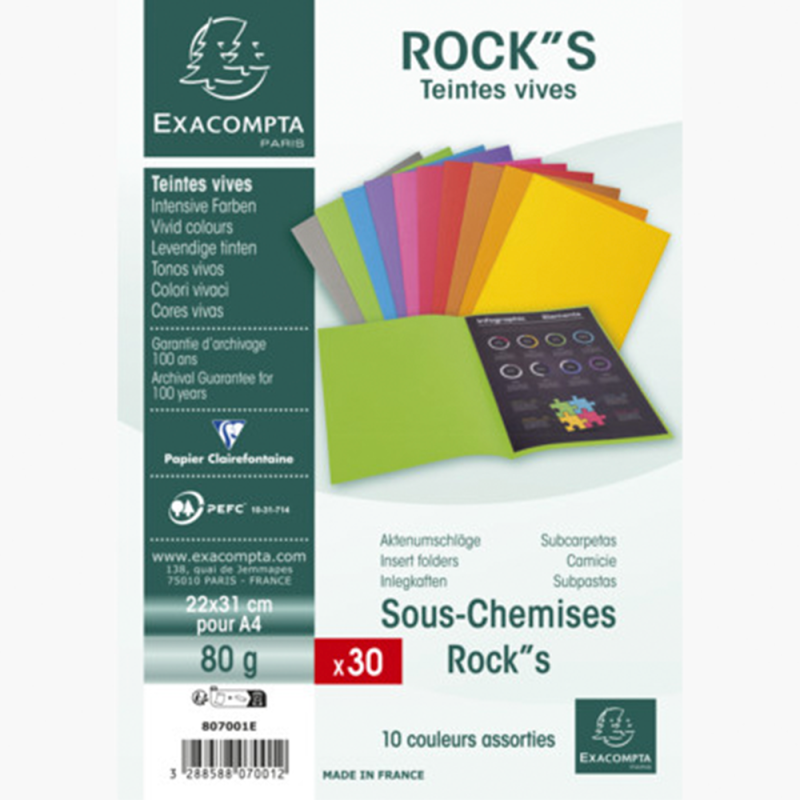 Paquet de 30 sous-chemises Rock"s 80 assorti - Exacompta