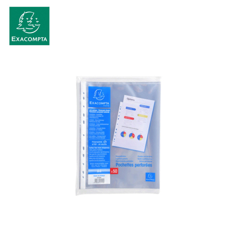 Sachet 50 pochettes perforées PP lisse 6/100° A4 - Exacompta